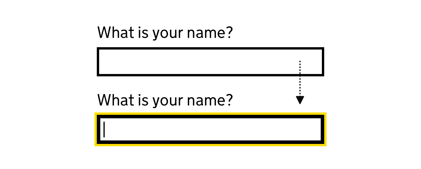 A text input labelled "What is your name?". The example shows the text input both unfocused and focused.