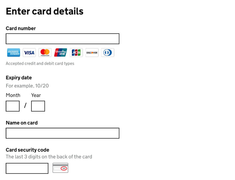 Payment Card Details Gov Uk Design System